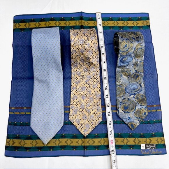 Set:3 Neckties Valentino-Luciano-Ermenegildo +1 Vlentino Handkerchief Blue (59) - Picture 10 of 13